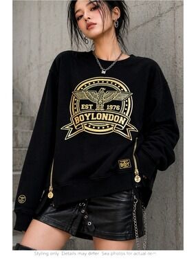 Boy London Eagle Crest Zip Hem Sweatshirt Black Gold Korea M Y2K